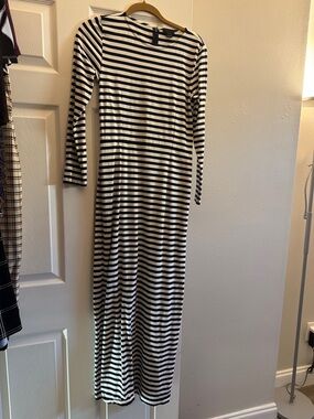 J. Crew Black and White Striped Long-Sleeve Maxi Dress